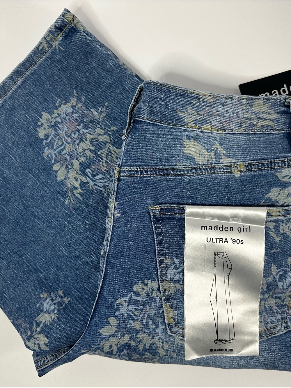 Madden Girl Blue Denim High-Rise Jeans with Faded Floral Print